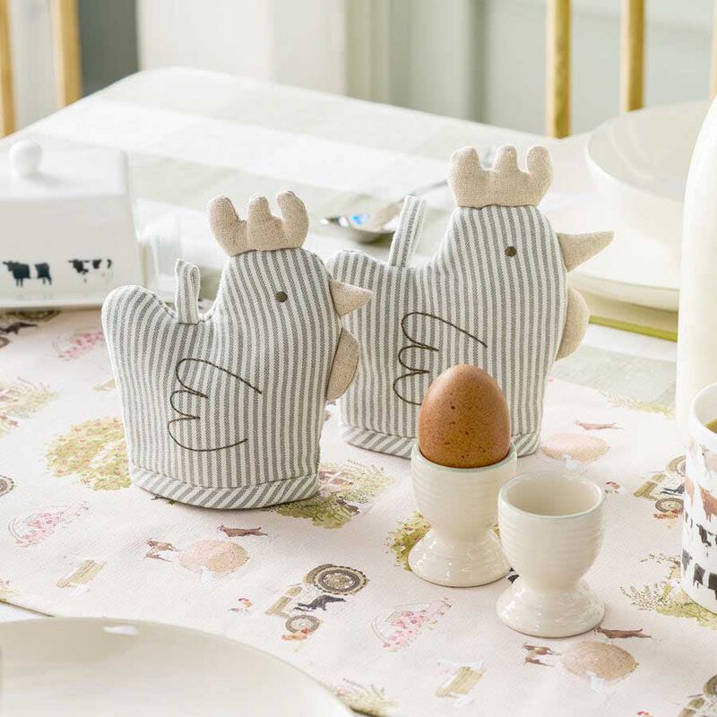 Sophie Allport Egg Cosy - Stamford Stripe Grey - Chicken Shaped image number 3